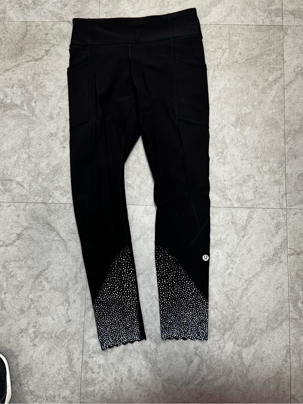 lululemon athletica Black Leggings with White Reflective Dot Hem